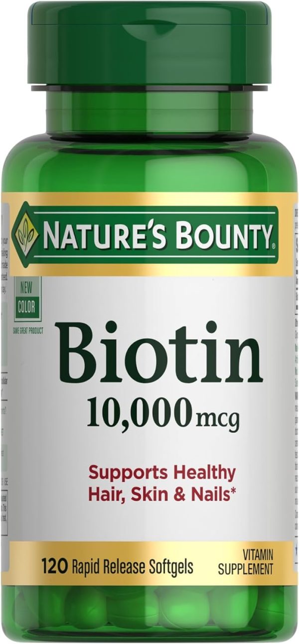 Nature's Bounty Biotin, Supports Healthy Hair, Skin and Nails, 10,000 mcg, Rapid Release Softgels