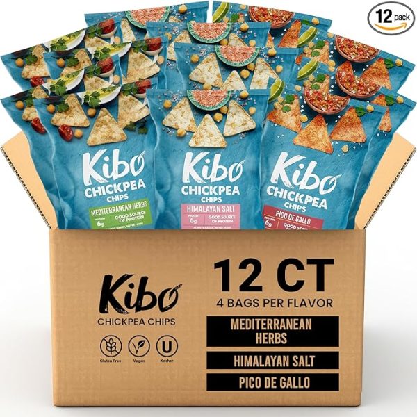 Kibo Chickpea Chips - High Protein/Fiber, Plant-Based, Cert. Gluten Free, Non-GMO, Vegan, Kosher, 3 Flavor Variety Pack, 1oz 12 pk